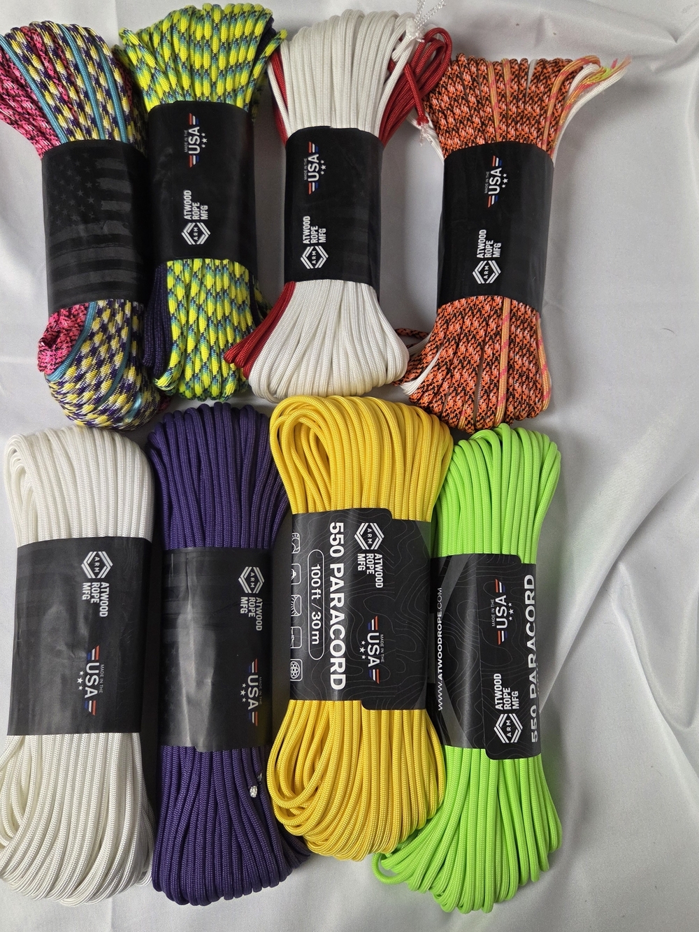 550 Paracord Utility Rope - Yellow, Green, White, Purple, Orange, Multicolor